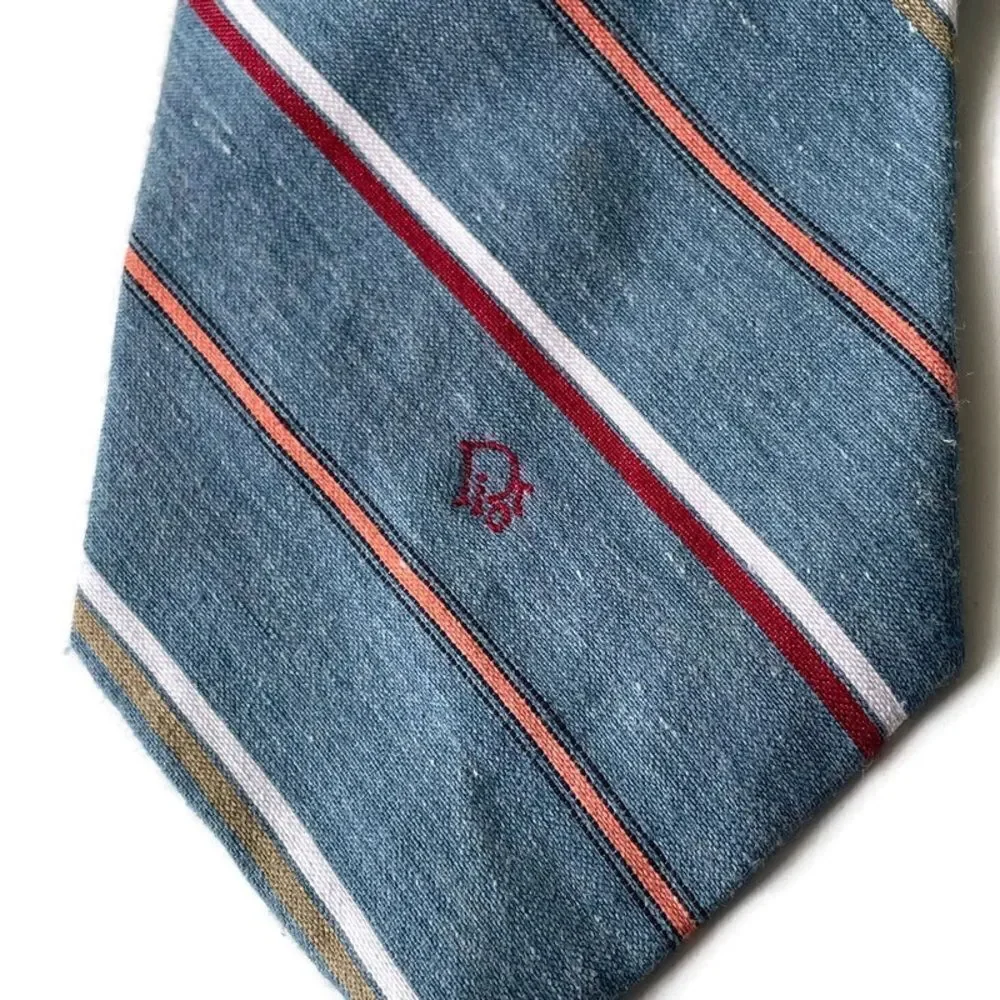 Vtg. Christian Dior Striped Blue Tie
